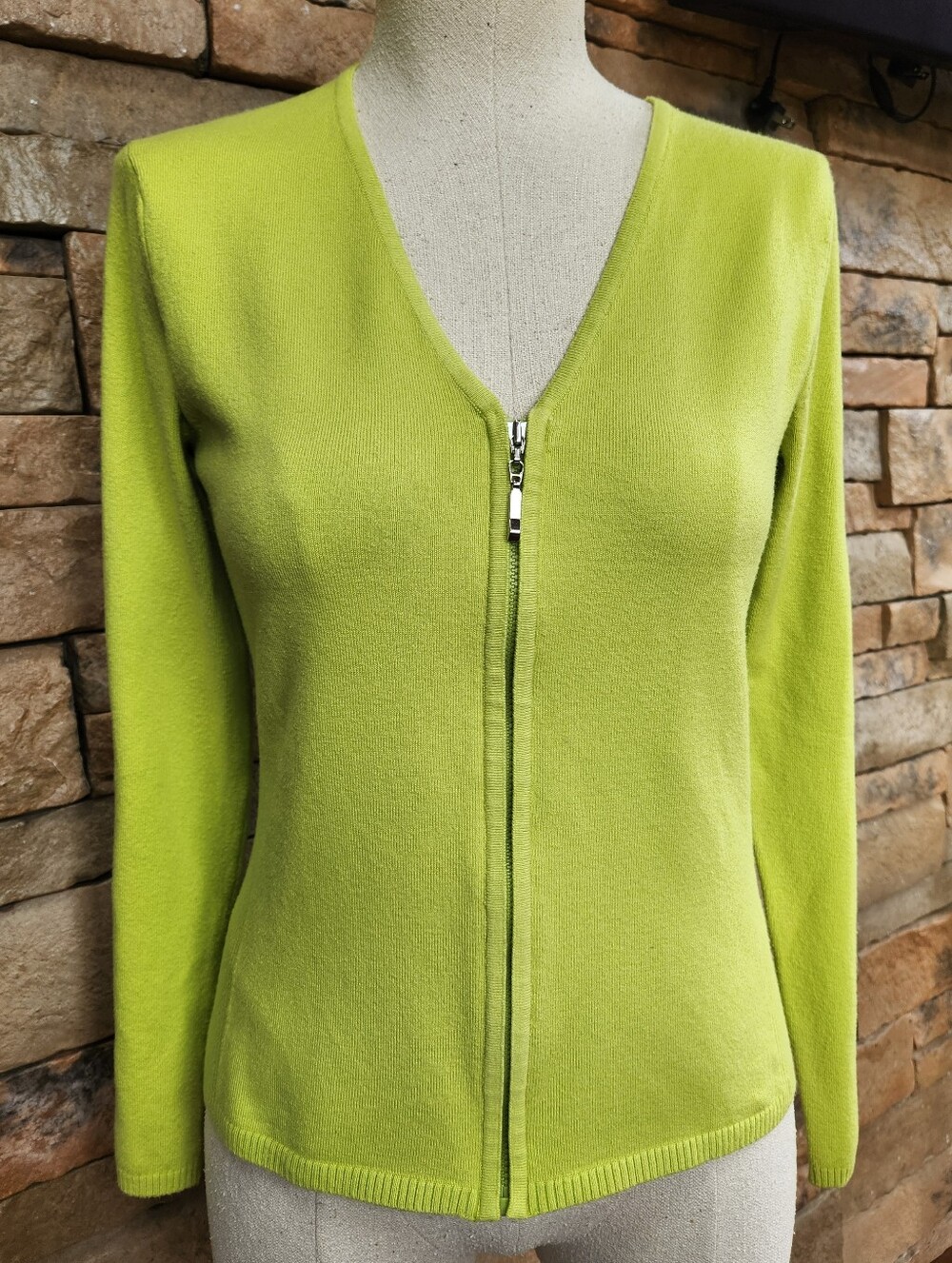 Women's SHU SHULime Green V-Neck Zip Cardigan Sweater